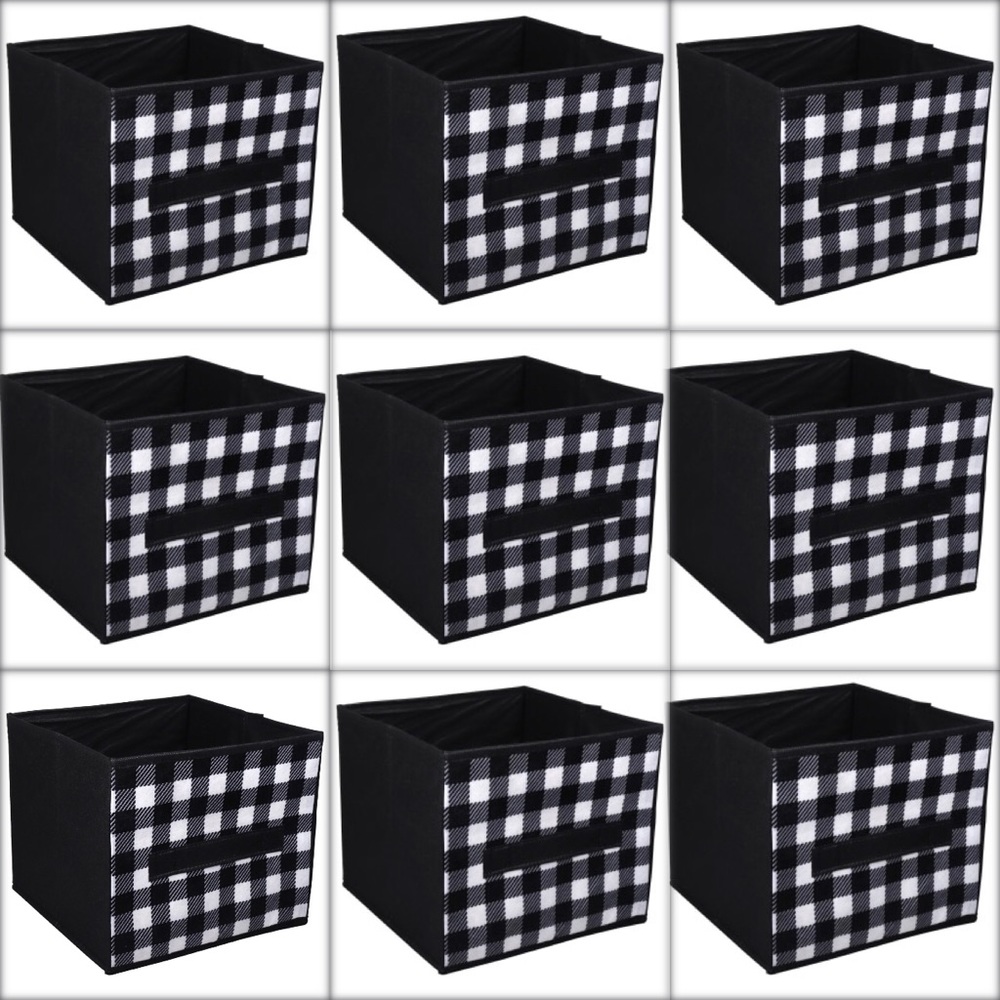 Set of 9 collapsible buffalo check plaid bins